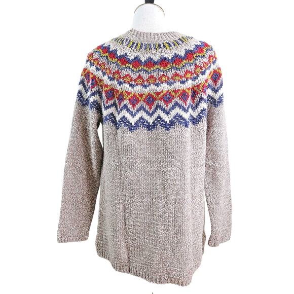 J Jill Size M Fair Isle Sweater Cotton Blend Pullover Light Brown - Picture 5 of 10